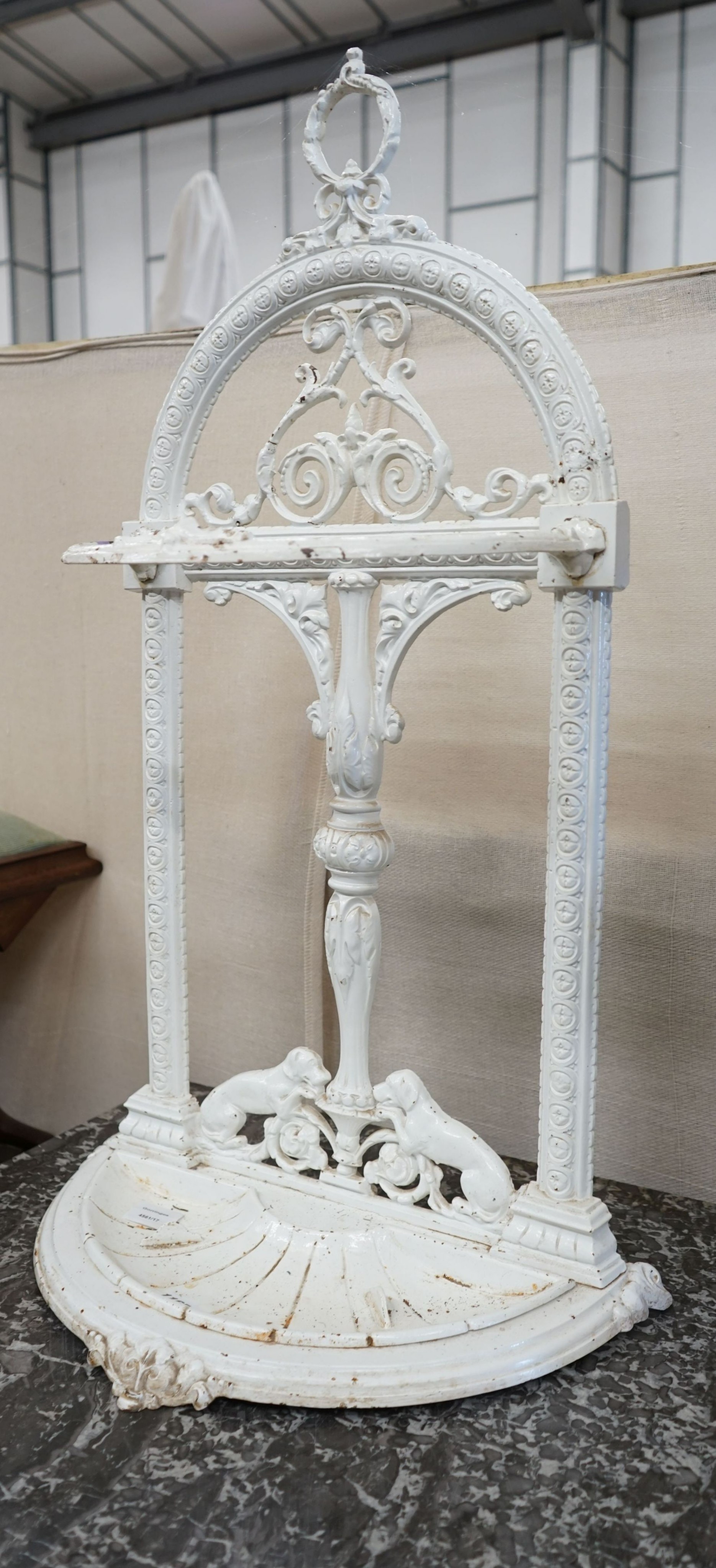 A Victorian painted cast iron stick stand, width 50cm, height 84cm